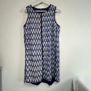 J. Crew Womens Blue White Ikat Sleeveless Shift Dress Size 12 Lined Knee Length